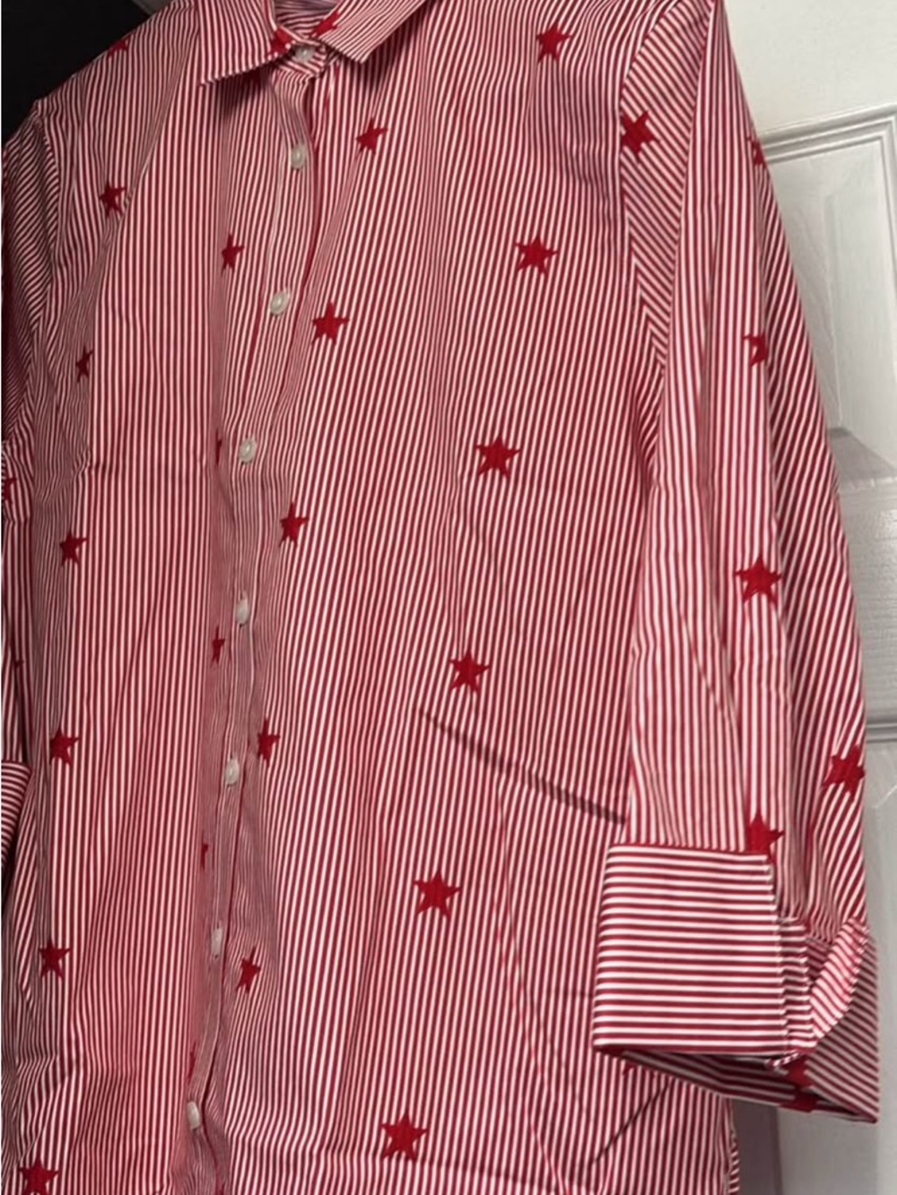 Chico's Red & White Striped Star Button-Up Shirt - Size 1 BNWT